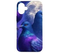 Mystical Pigeon Trio with Full Moon Meme Art Case for iPhone 16 Plus