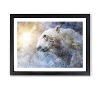 Mystical Polar Bear Painting Modern Art Framed Print | A4 Black Framed Wall Art | Ready to Hang | Modern Animal Picture | Living Room Bedroom Lounge Office