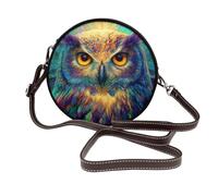 Mystical Powerful Owl Head Women Round Crossbody Bags Leather Sling Bag Purse