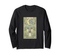Mystical Pug Howling at The Moon Tarot Card Art Dog Lover Long Sleeve T-Shirt
