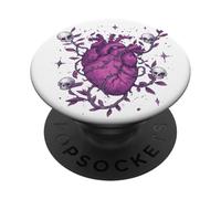 Mystical Purple Anatomical Heart Vines Skulls Illustration PopSockets Adhesive PopGrip