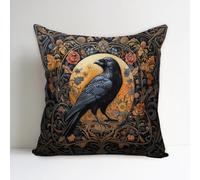 Mystical Raven Art Print Decor, William Morris Abstract Vintage Floral Velvet Design Throw Pillow Covers Home Decor, Art Deco Pillowcase Cushion Cover for Bed Sofa Living Room,18x18inch (Black Raven)