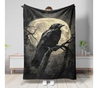 Mystical Raven Fleece Blanket, Black Cozy Throw Blanket, Lightweight Soft Plush for Autumn, Halloween Decor, Camping, Travel, All Season Use 60x80 Inch