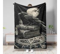 Mystical Raven Throw Blanket, Black Gothic Crow Design Cozy Plush Fleece Blanket, Seasons, Home Decor, Camping, Travel, Festivals 50x60 Inch