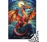 Mystical Red Dragon Jigsaw Puzzle for Adults 1000 Piece Jigsaw Puzzle Fantasy Night Scene Puzzle Game for Family Relaxation Decor Gift 52x38cm/1000pcs
