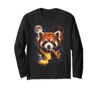 Mystical Red Panda Howling Full Moon Nature Art Long Sleeve T-Shirt