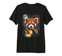 Mystical Red Panda Howling Full Moon Nature Art Premium T-Shirt