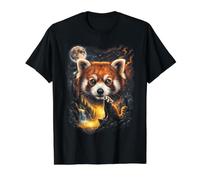 Mystical Red Panda Howling Full Moon Nature Art Value Graphic T-Shirt, Men, Black, M