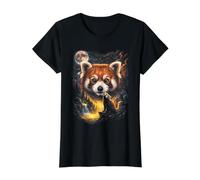 Mystical Red Panda Howling Full Moon Nature Art Value Graphic T-Shirt, Women, Black, XL