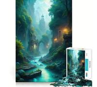 Mystical River Landscape with Ancient Architecture 1000 Piece Jigsaw Puzzles for Adults Teenagers Brain Play Peaceful Fun Sharp Edge Memorable Gift (50x75cm)