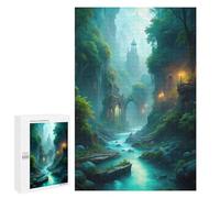 Mystical River Landscape with Ancient Architecture Jigsaw Puzzle, 1000 PCS, Indoor Activity for The Home, A for Adult Puzzle Lovers, at Home