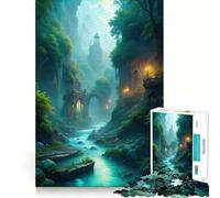 Mystical River Landscape with Ancient Architecture Puzzles for Teenagers 1000 Piece Strengthen Memory Tension Relief Smooth Edge Xmas Surprise (38x52cm)