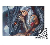 Mystical Silver Haired Woman with Black Dragon 1000 Piece Jigsaw Puzzle Paper for Adults Fantasy Art Relaxing Gift Home Decor 70x50cm/1000pcs