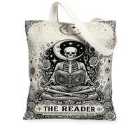 Mystical Skeleton Reader Occult Quote Gothic Canvas Tote Bag 13x15 Inch