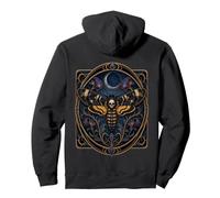 Mystical Skull Moth Crescent Moon Gothic Elegance Pullover Hoodie