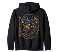 Mystical Skull Moth Crescent Moon Gothic Elegance Zip Hoodie