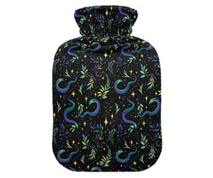 Mystical Snake Moon Pattern Hot Water Bottle with Velvet Cover Hot Water Bag for Pain Relief 1L, Neck Cramps Shoulders Pain Relief, Hot Cold Pack