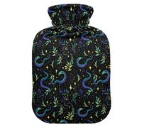 Mystical Snake Moon Pattern Hot Water Bottle with Velvet Cover Hot Water Bag for Pain Relief 2L, Neck Cramps Shoulders Pain Relief, Hot Cold Pack