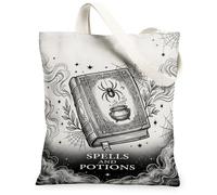 Mystical Spellbook Magic Quote Halloween Canvas Tote Bag 13x15 Inch | Spider, Cauldron, Cobwebs, Mystical, Dark Fantasy, Gothic Decor, Witchcraft Theme