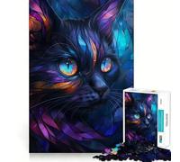 Mystical Stained Glass Cat Jigsaw Puzzles for Teenagers 1000 Pieces Strong Logic Toy Shared Fun Clear Edge Lovely Present (38x26cm)