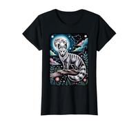 Mystical Striped Fox Full Moon Celestial Value Graphic T-Shirt, Women, Black, S