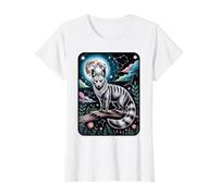 Mystical Striped Fox Full Moon Celestial Value Graphic T-Shirt, Women, White, XS