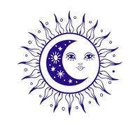 Mystical Sun and Moon face with Stars in Cosmic Wall Decals Paster Paper 67.2x67.5cm Art Decoration DarkBlue