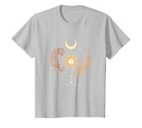 Mystical Sun Celestial Aesthetic Tiger and Leopard Esoteric T-Shirt, Youth, Silver Grey, Small