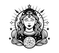 Mystical Tarot Inspi of a Women with Stars and Symbols Wall Decals Paster Paper 54.6x58.1cm Store Decoration Black
