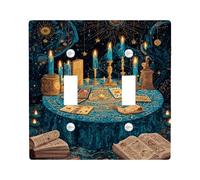 Mystical Tarot Light Switch Cover Plates/Outlet Covers, Midnight Blue Magical Decor for Wall Accents, Standard Size, Enchanting Style Double Toggle