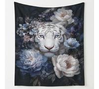 Mystical Tiger Print Blanket Throws Luxury Flowers Bold Wild Animal Throw Blankets Soft Cozy Fleece Plush Warm Flannel Bedding Blanket for Kids Adults Couch Travel 130 x 150 cm Black White