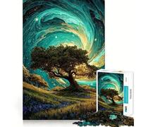 Mystical Tree Landscape with Swirling Sky 1000 Piece Jigsaws for Adults Puzzle Focus Brain Toy Quiet Fun Tight Edge Santa Wish Item (38x26cm)
