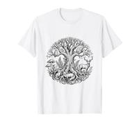 Mystical Tree of Life Forest Animals Fox Deer Vintage Nature T-Shirt