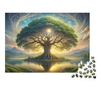 Mystical Tree Sky 1000 Piece Stress Relief Puzzle for Adults Glowing Sacred Tree of Life Above Calm Lake Premium Sturdy Challenging Relaxation 52x38cm/1000pcs