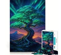 Mystical Tree with Aurora Borealis Jigsaw Puzzles 1000 Piece for Teenagers Boost Recall Stress Free Tight Edge Wall Art Decor (38x52cm)