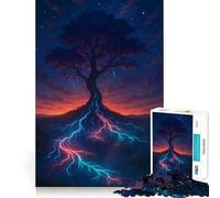 Mystical Tree with Glowing Roots Adult Jigsaw Puzzles 1000 Pieces Mind Exercise Toy Calming Play Design Assembly Amazing Present (38x52cm)