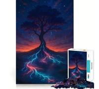 Mystical Tree with Glowing Roots Hard Jigsaw Puzzle for Adults 1000 Pieces Strong Logic Toy Bonding Time Clear Edge (50x75cm)