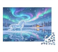 Mystical Unicorn 1000 Piece Jigsaw Puzzle for Adults Paper Puzzle Game Northern Lights Night Scenery Family Activity Home Decor Gift 70x50cm/1000pcs