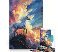 Mystical Unicorn Sunset Jigsaw Puzzle for Adults 1000 Pieces Intellect Toy Peaceful Fun Precise Cut Santa Wish List (38x52cm)