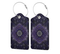 Mystical Violet Mandala Luggage Tag with Privacy Flap for Suitcase Leather Luggage Tags 2 PCS