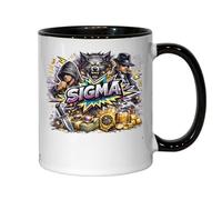 Mystical Warriors and Wealth Symbols Ceramic Tea Coffee Mug Black