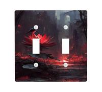 Mystical Water Lily Light Switch Cover Plates/Outlet Covers, Red Flower Art for Home Decor, Thermoplastic Wall Plates, Standard Size Double Toggle