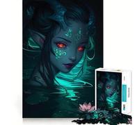 Mystical Water Nymph with Glowing Eyes 1000 Piece Jigsaw Puzzles for Adults Jigsaw Logic Sense Toy Leisure Fun Smooth Edge Heartfelt Gift (38x26cm)