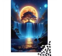Mystical Waterfall 1000 Piece Jigsaw Puzzle Tree Under Moon Jigsaw Puzzle for Adults Puzzle Game for Family Relaxing Focus 38x26cm/1000pcs