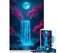 Mystical Waterfall with Cherry Blossoms Jigsaw Puzzles for Adults 1000 Pieces Mind Skill Toy Slow Enjoy Design Assembly Lovely Gift (38x52cm)