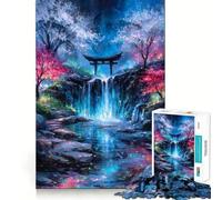 Mystical Waterfall with Torii Gate Jigsaw Puzzles 1000 Piece for Teenagers Strengthen Memory Home Leisure Clean Edge Cherished Gift (50x75cm)