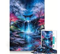 Mystical Waterfall with Torii Gate Puzzles for Teenagers 1000 Piece Strengthen Memory Tension Relief Smooth Edge Xmas Surprise (38x52cm)