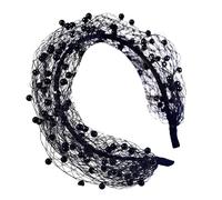 Mystical Wedding Headpiece Handcrafts Pearls Embellished Bridal Veil Headband Romantics Wedding Hair Accessory Face-Covering Veil Headband