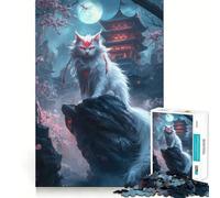 Mystical White Cat 1000 Piece Jigsaw Puzzle for Teenagers Memory Gain Soothing Fun Design Assembly Elegant Gift (38x26cm)