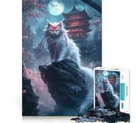 Mystical White Cat 1000 Piece Jigsaw Puzzles for Teenagers Jigsaw Reason Skill Toy Shared Fun Tight Cut Wall Art Decor (38x52cm)